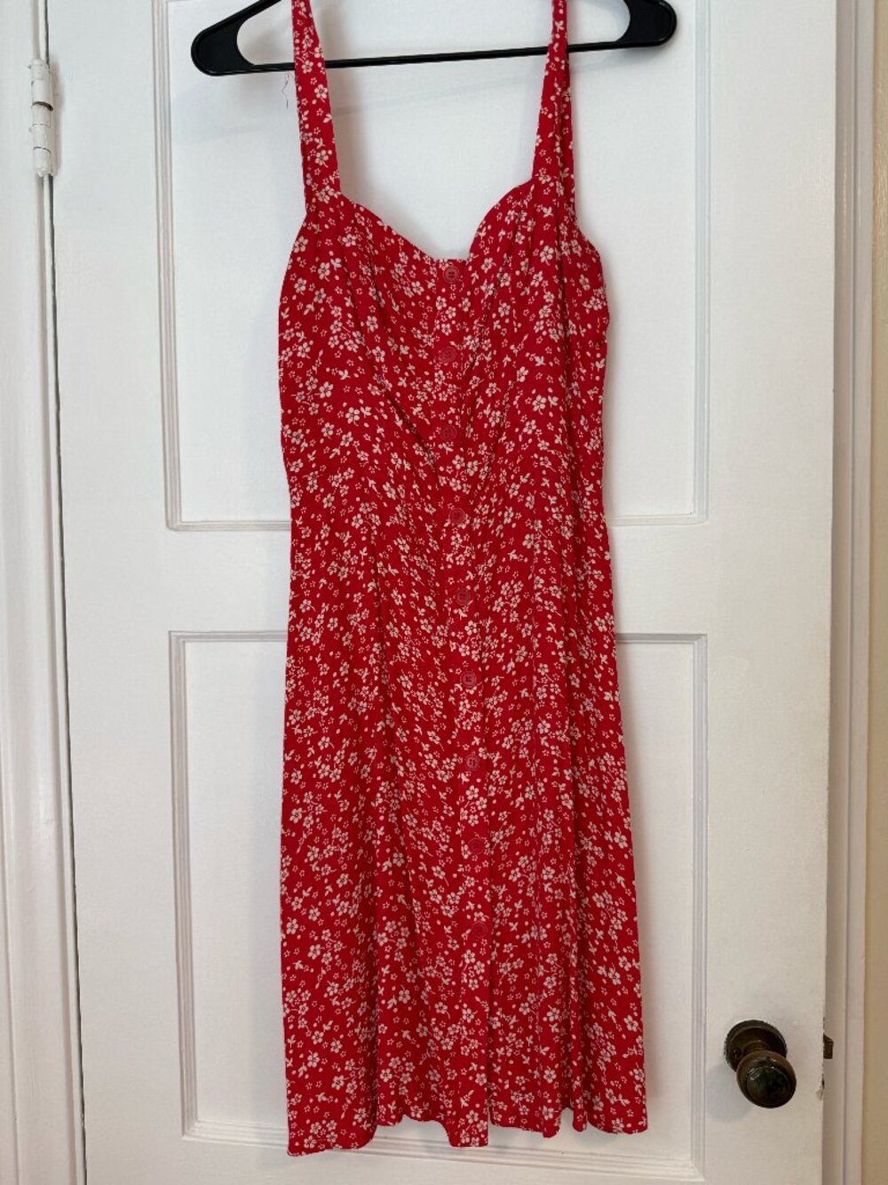 Reformation Red Floral Print Button-Up Dress